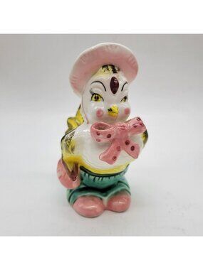 Vintage Anthropomorphic Chicken Planter With Pink Bow & Hat #G1947 Norcrest